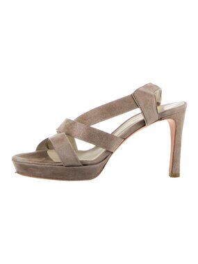 Jil Sander Taupe Suede Crisscross Platform Slingback Sandals Heels 37 Italy